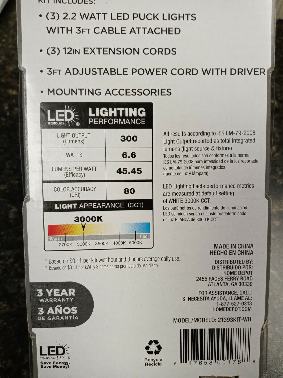 Commercial Electric Plug-in 3-Light LED RGBW Puck Light with Color Changing, White