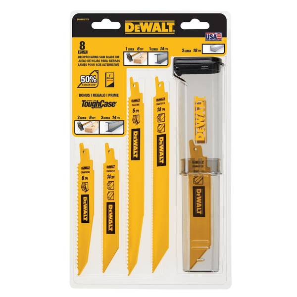Dewalt DWAR8SETCS 8 Pcs Reciprocating Blade Kit W/Case USA