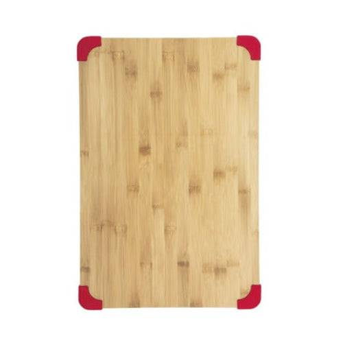 Farberware 12-inch by 18-inch Thick Bamboo Wood Cutting Board with Non-Slip Red Corners
