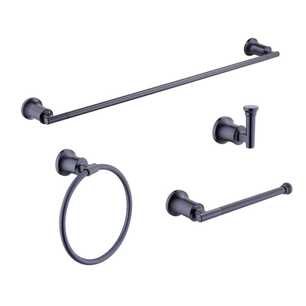 Glacier Bay Oswell 4-Piece Bath Hardware Set with 24 in. Towel Bar,TP Holder, Towel Ring and Robe Hook in Matte Black