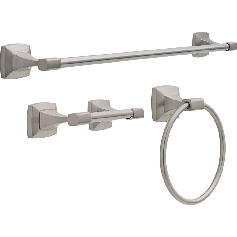 Delta Portwood 3-Piece Bath Hardware Set with 24 in. Towel Bar, Toilet Paper Holder, Towel Ring in Brushed Nickel