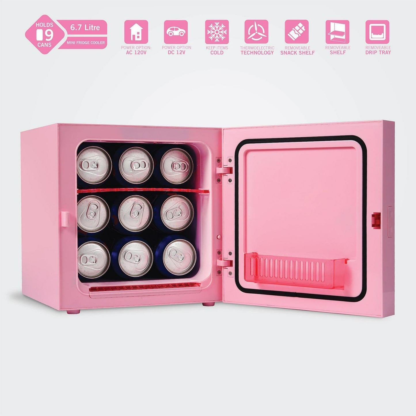 Pink Cooler Mini Fridge 6.7L Single Door 9 Can ACDC Easy to Sue New