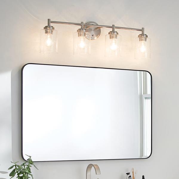 Kichler Winslow 30 4 Light Brushed Nickel Vanity Light with Seeded Glass Shades