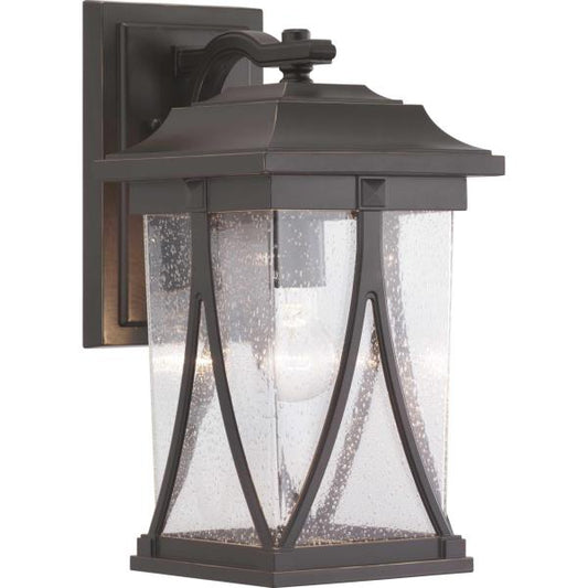 Progress Lighting Abbott Collection 1-Light Antique Bronze Clear Seeded Glass Craftsman Outdoor Medium Wall Lantern Light