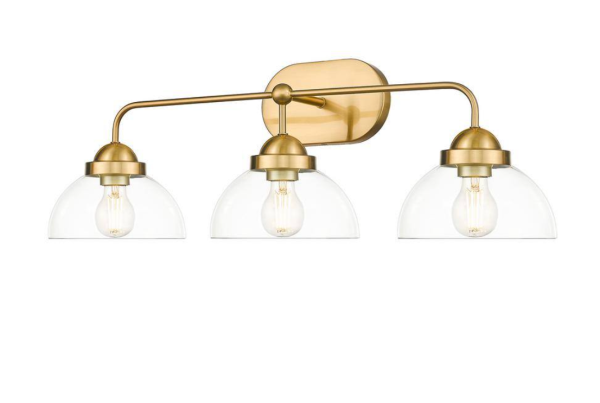 Lowry 30 in. 3-Light Brushed Gold Vanity Light with Glass Shades