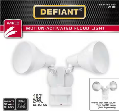 Defiant PAR 180-Degree White Motion Activated Wired Outdoor 2-Head Dusk-to-Dawn Security Flood Light