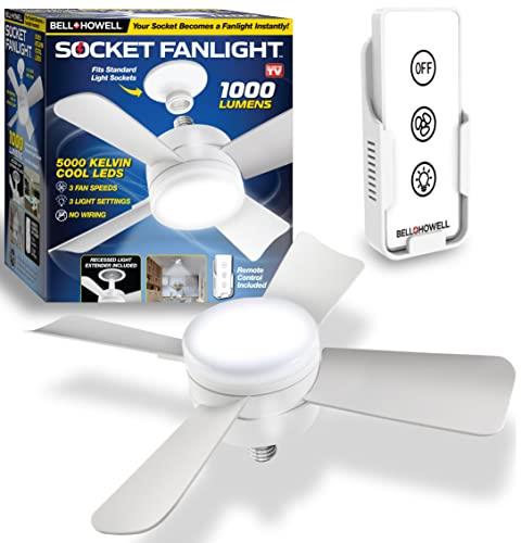 Bell + Howell 15.7 in. Indoor White Ceiling Fan with Remote, LED Light, Socket