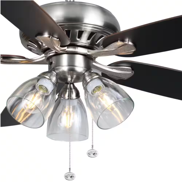 Rockport 52 in. Indoor LED Brushed Nickel Ceiling Fan with Light Kit, Downrod, and 5 Reversible Blades