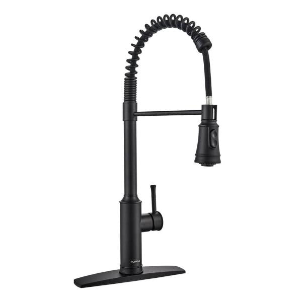 High Arc Commercial Spring Kitchen Faucet with Pull Down Sprayer in Matte Black