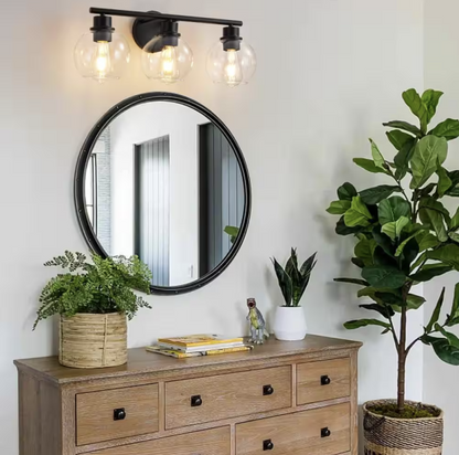 Modern 21.65 in. 3-Light Black Bathroom Vanity1-Light Interior Powder Room LED1-Lighting with Clear Globe Shades