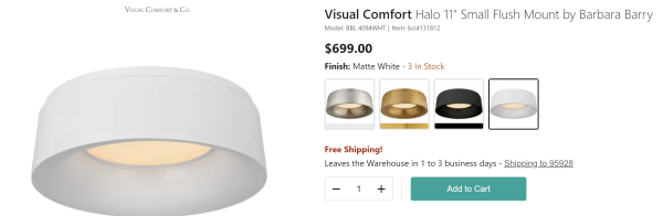 Matte White BBL4094 Ceiling Light Visual Comfort Halo 11" Small Flush Mount by Barbara Barry