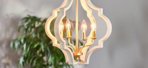 Progress Lighting Teigen 4-Light Antique White and Vintage Gold Transitional Geometric Led; Hanging Pendant Light