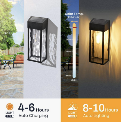 Black Outdoor Solar Wall Lights with LED Bulb (2-Pack)