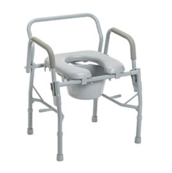 Steel Drop Arm Bedside Commode with Padded Seat and Arms