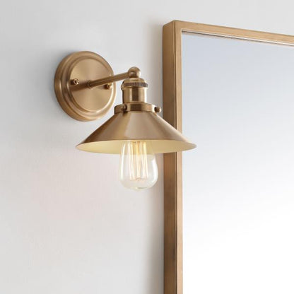 JONATHAN Y August 7.75 in. Metal Shade Brass Gold Vanity Light Sconce