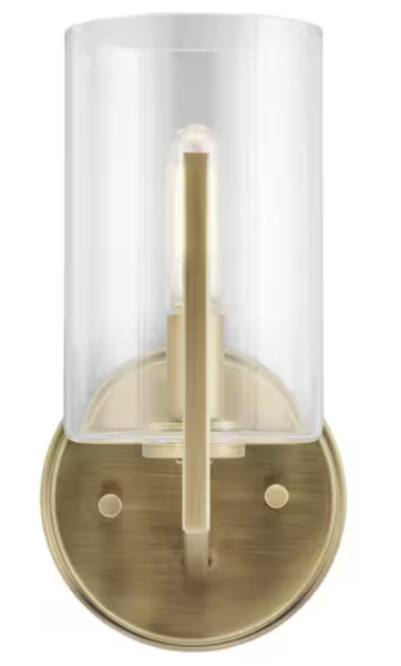 Kichler Nye 1-Light Brushed Natural Brass Indoor Wall Sconce Light with Clear Glass Shade