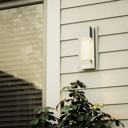 Hampton Bay Caroline Modern 1-Light Silver LED Outdoor Wall Lantern Sconce with Silver Strap and Seeded Glass (1-Pack)