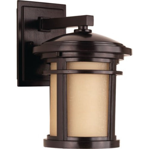 Wish Collection 1-Light Antique Bronze Etched Umber Linen Glass Outdoor Small Wall Lantern Light