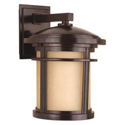 Wish Collection 1-Light Antique Bronze Etched Umber Linen Glass Craftsman Outdoor Medium Wall Lantern Light