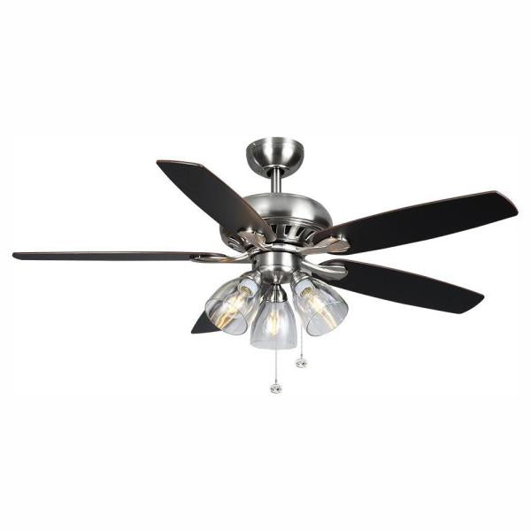 Rockport 52 in. Indoor LED Brushed Nickel Ceiling Fan with Light Kit, Downrod, and 5 Reversible Blades