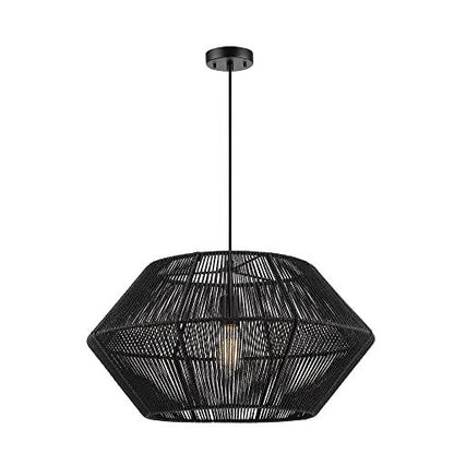 Globe Electric Terra 1-Light Matte Black Natural Twine Chandelier