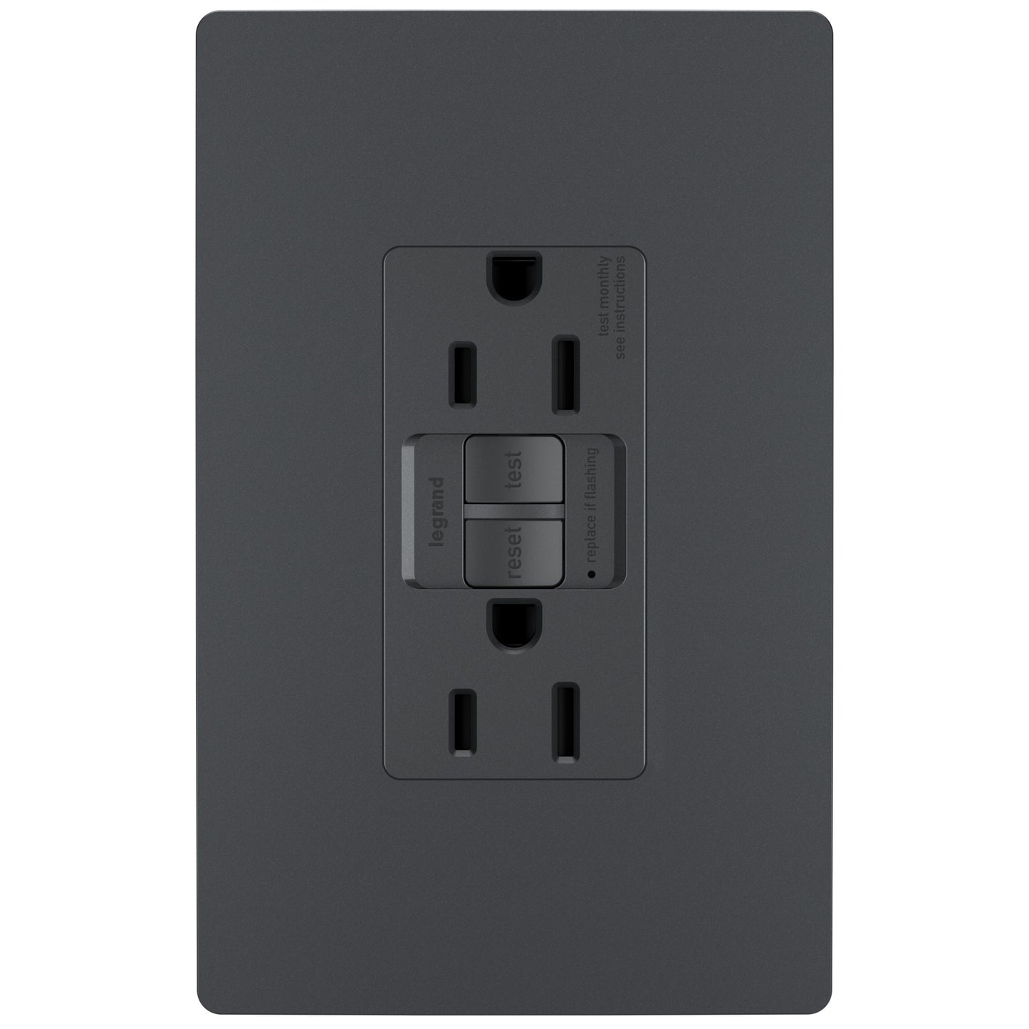 Legrand Radiant 15 Amp 125 Volt Tamper Resistant GFCI Residential/Commercial Decorator Duplex Outlet, Graphite, Grey