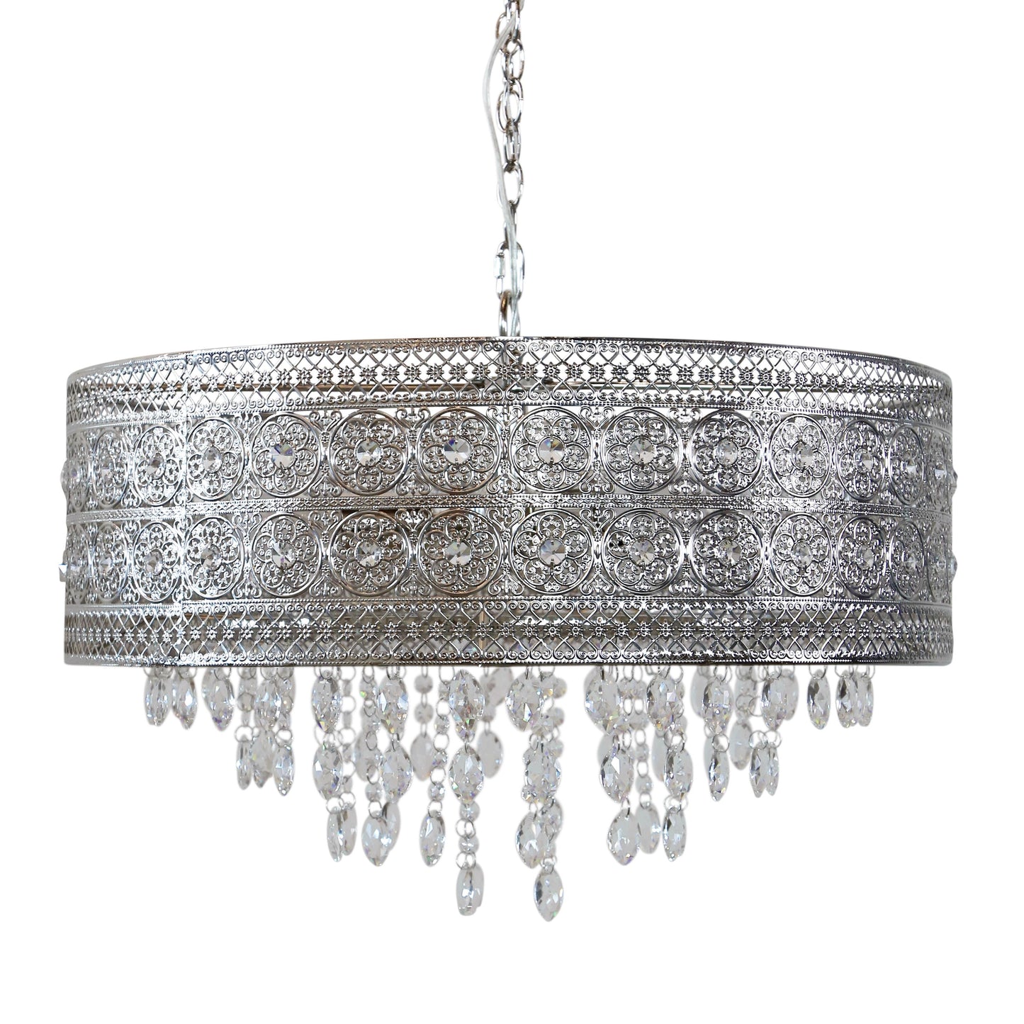 River of Goods Brielle 3-Light Silver Chandelier with Polished Nickel and Crystal Shade