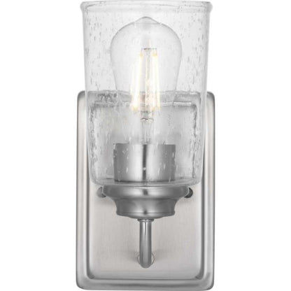 Hampton Bay Evangeline 4.5 in. 1-Light Brushed Nickel Indoor Wall Farmhouse Sconce with Clear Seeded Glass Shade