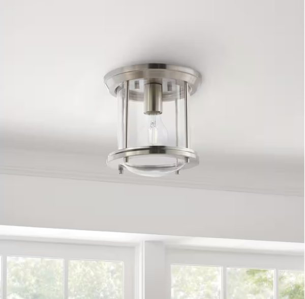 Hampton Bay Melrose Park 8 in. 1-Light Brushed Nickel Flush Mount