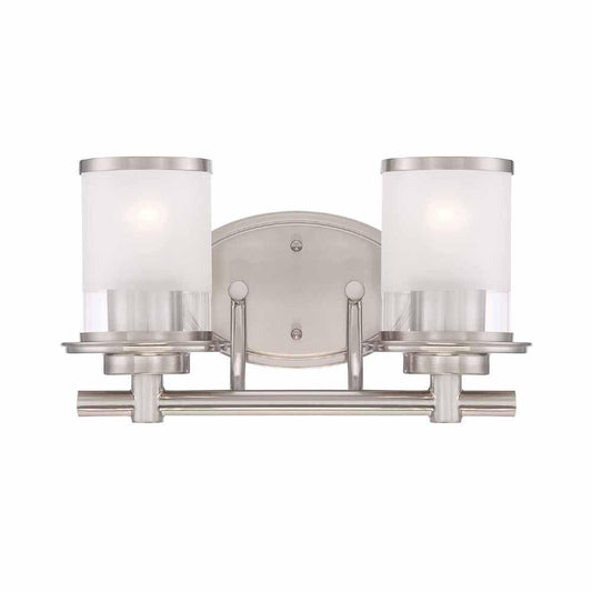 Hampton Bay Truitt 14.2 in. 2-Light Brushed Nickel Modern Transitional Vanity with Frosted and Clear Edge Glass Shades