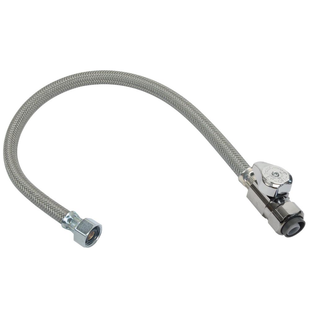 BrassCraft 1/2 in. Nominal Push Connect X 1/2 in. FIP X 20 in. SpeediOne Braided Faucet Connector and 1/4-Turn Straight Valve, Grey