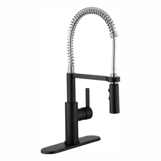 Glacier Bay Statham Single-Handle Coil Spring Neck Pull-Down Sprayer Kitchen Faucet in Dual Finish Stainless Steel and Matte Black