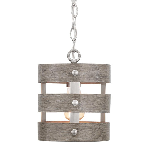 Progress Lighting Gulliver 1-Light Brushed Nickel Mini-Pendant with Weathered Gray Wood Accents