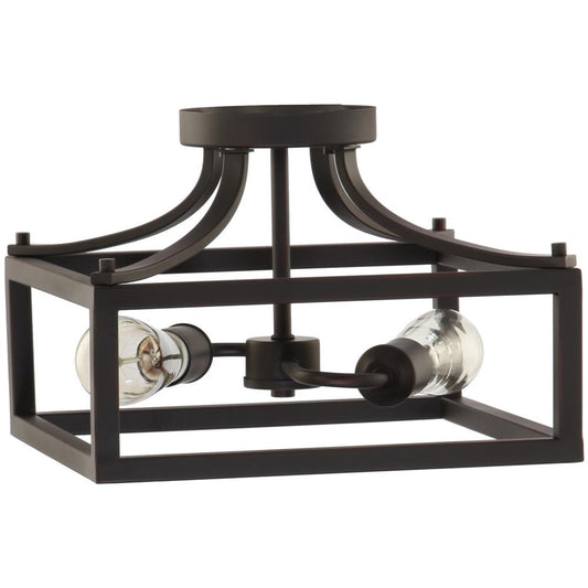 Hampton Bay Boswell Quarter 12-1/2 in. 2-Light Distressed Black Farmhouse Open Cage Semi-Flush Mount Ceiling Light