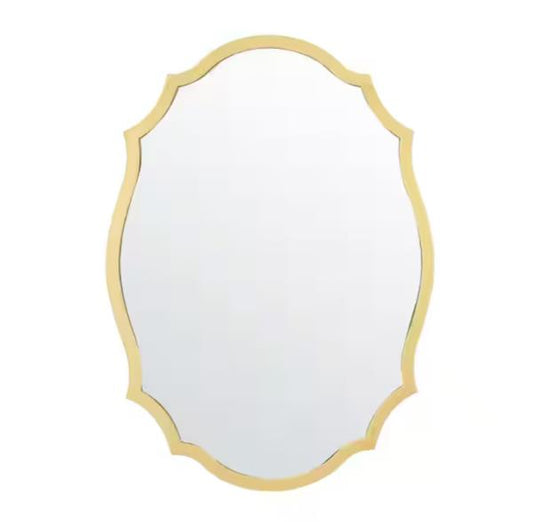 19.6 in. W x 27.5 in. H Round Framed Wall Mounted Bathroom Vanity Mirror in Gold