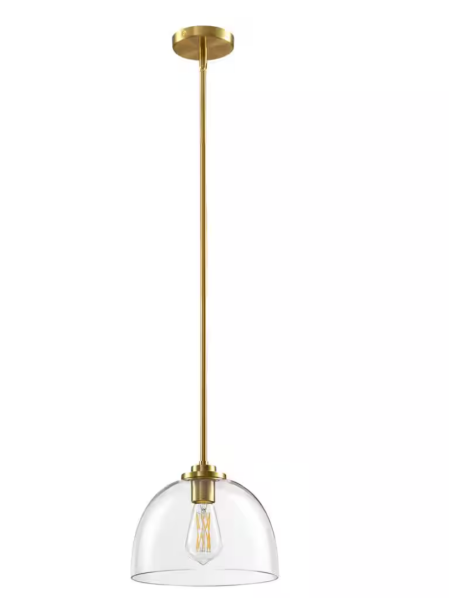 1-Light Gold Shaded Pendant Light with Transparent Glass Shade, Pendant Lighting Fixture for Kitchen Island