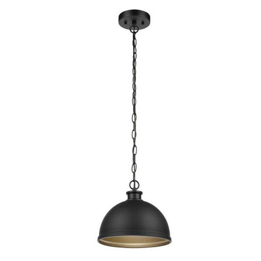 Hampton Bay Talullah 1-Light Matte Black Pendant with Gold Interior