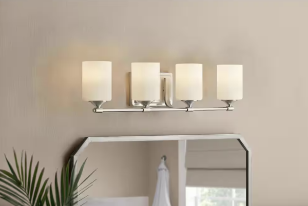 Darlington 29.5 in. 4-Light Brushed Nickel Vanity Light with Frosted Opal Glass Shades