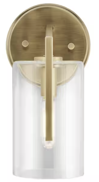 Kichler Nye 1-Light Brushed Natural Brass Indoor Wall Sconce Light with Clear Glass Shade