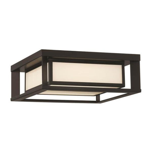 GLUCKSTEINELEMENTS Paxton 1-Light Black Integrated LED Outdoor Flush Mount with White Glass Shade