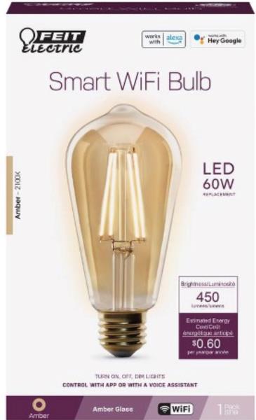 Feit Electric Feit Smart WiFi 60-Watt EQ ST19 Soft White Medium Base (e-26) Dimmable Smart LED Light Bulb