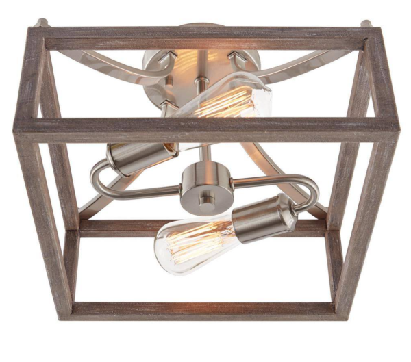 Hampton Bay Boswell Brushed Nickel Farmhouse Semi-Flush Mount Light with Painted Weathered Gray Wood Accents