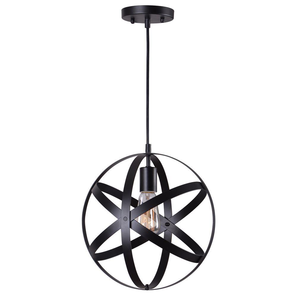 Home Decorators 1-Light Black Orb Mini Pendant with Black Metal Strap Design NOB