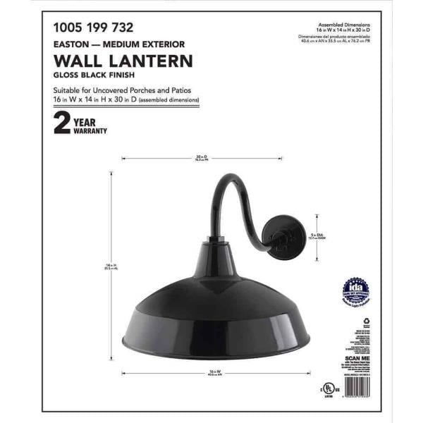 Hampton Bay Easton 1-Light Black Barn Outdoor Wall Lantern Sconce