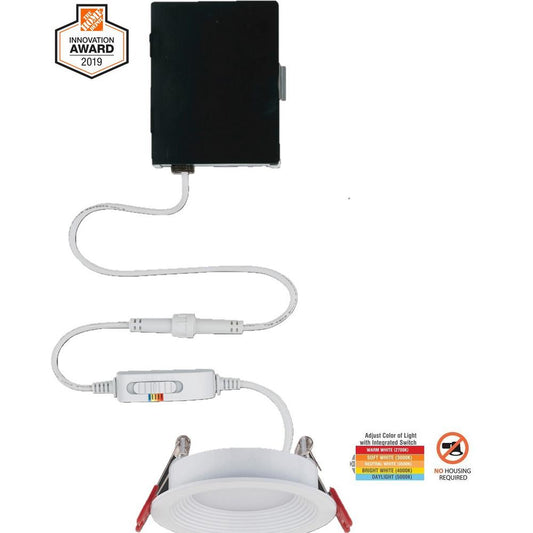 Commercial Electric Slim Baffle 3 in. Adjustable CCT Canless New Construction & Remodel IC Rated Indoor/Outdoor LED Recessed Light Kit