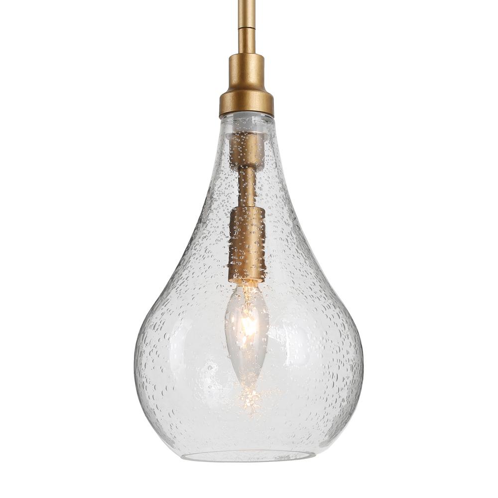 Uolfin Modern Island Pendant Light, Iros 1-Light Brass Gold Teardrop Chandelier Pendant Light with Seeded Glass Shade