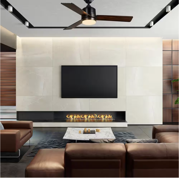 Hampton Bay Castlegate 44 in. Indoor Integrated LED Matte Black Ceiling Fan with 3 Reversible Blades, Light Kit and Remote Control