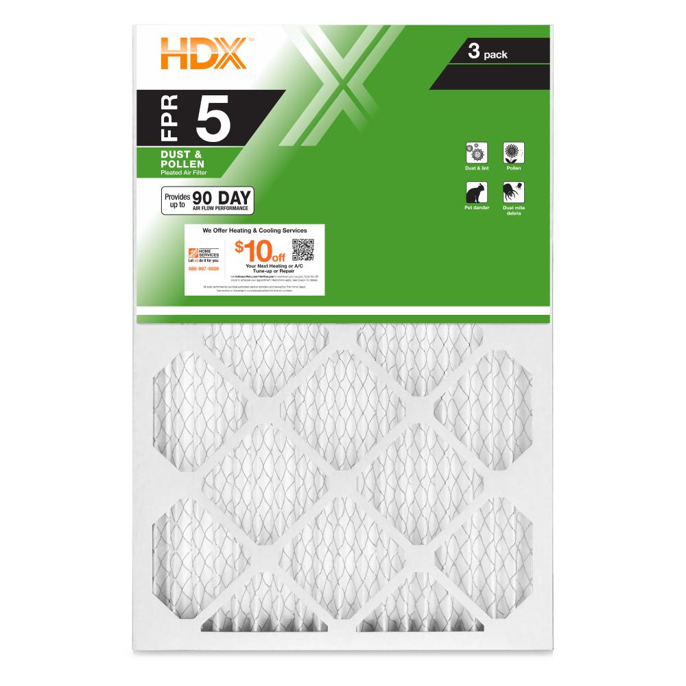 HDX 16 in. X 25 in. X 1 in. Standard Pleated Furnace Air Filter FPR 5, MERV 8 (3-Pack)