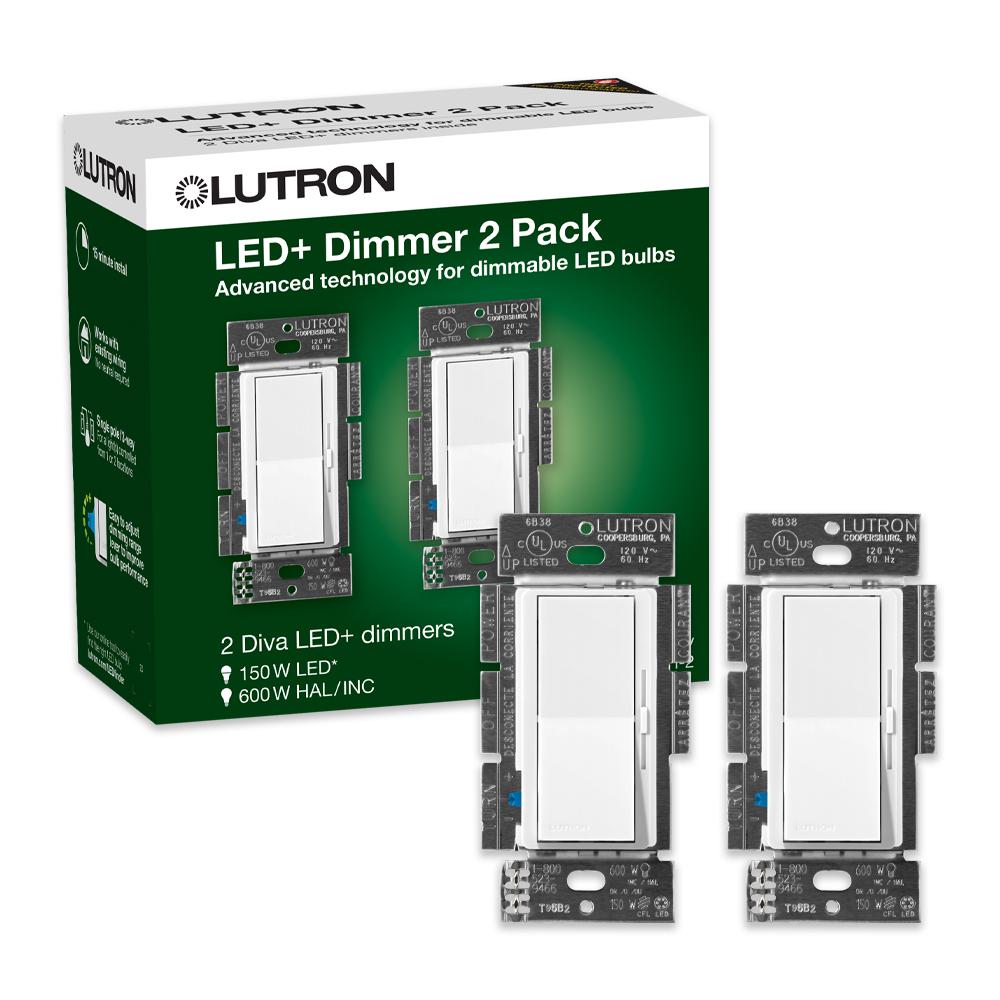 2-Pack Lutron Diva LED+ Dimmer Switch for Dimmable LED Bulbs, 150-Watt/Single-Pole or 3-Way, White (DVCL-153P-WH-2) (2-Pack)