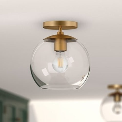 Evelyn&Zoe Retro Semi Flush Mount Ceiling Light with Clear Glass